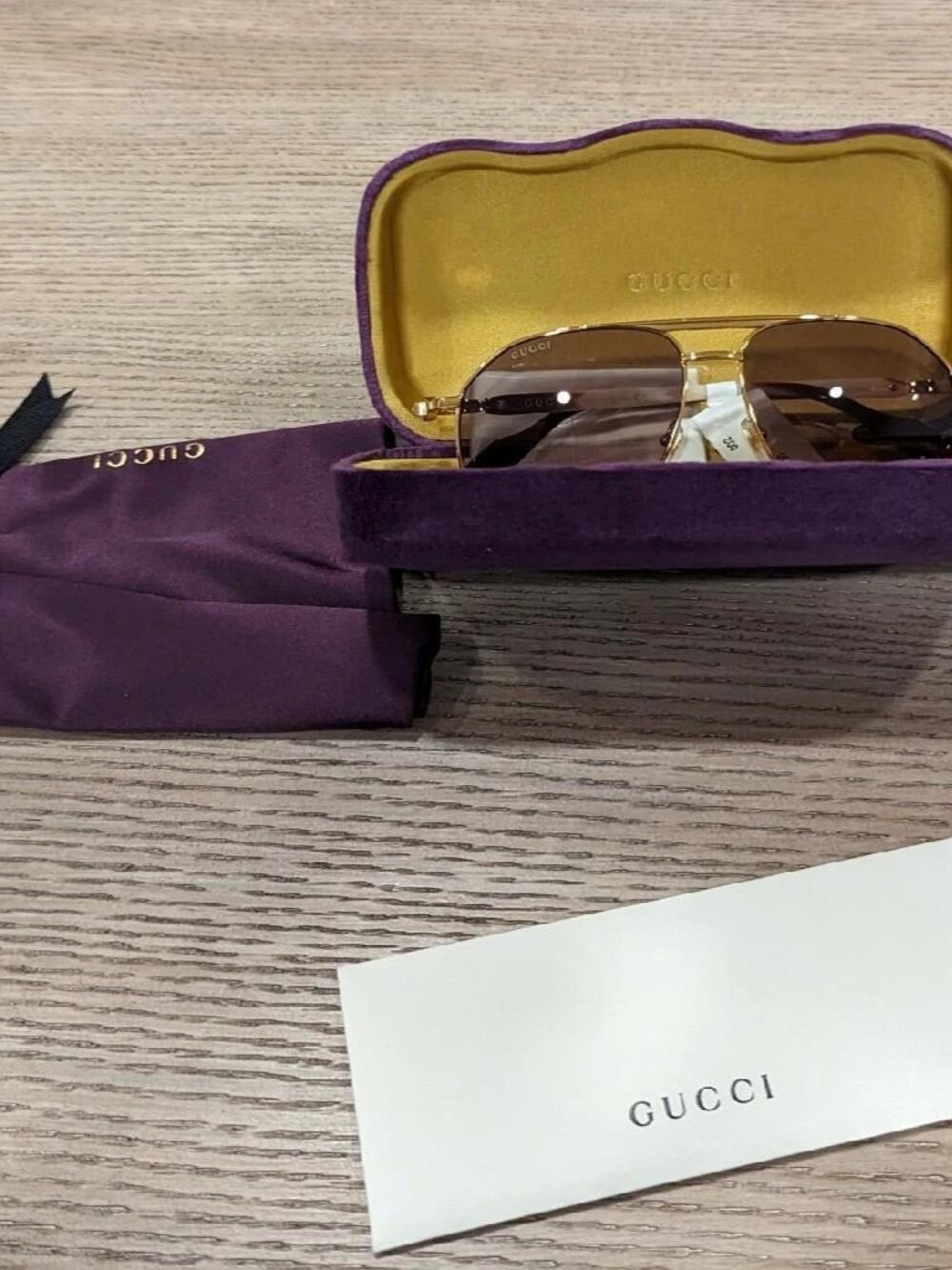 $520 Mens Authentic GUCCI 125th Street 59mm Pilot Sunglasses Gold - Picture 7 of 7
